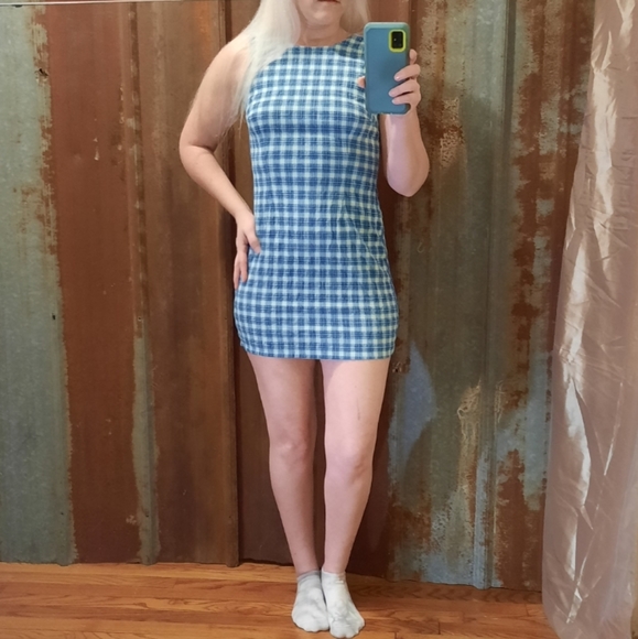 VINTAGE 90's Mini Plaid Sleeveless Sheath Dress - Picture 3 of 9